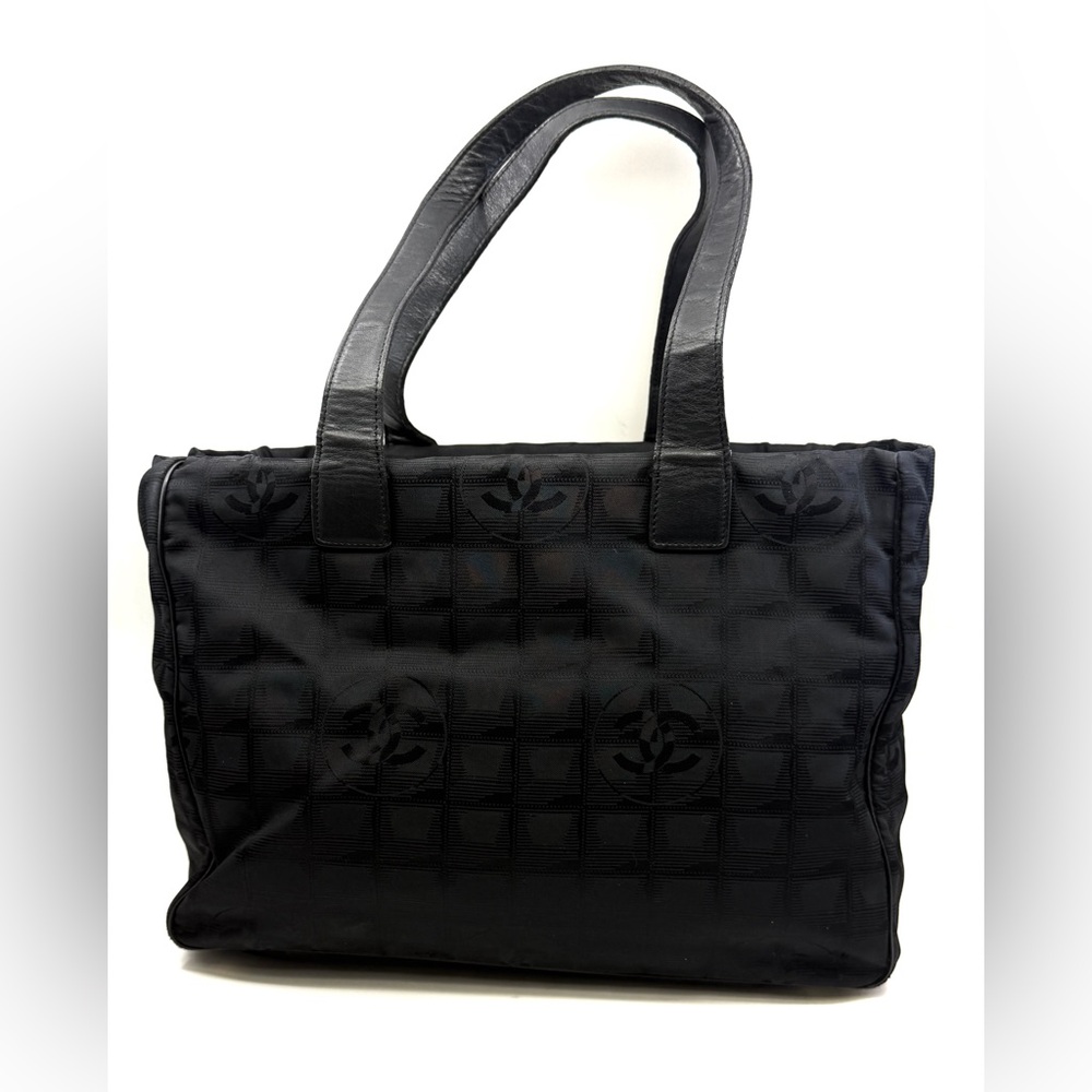 Authentic Women CHANEL Travel Line Tote Bag Black color Nylon